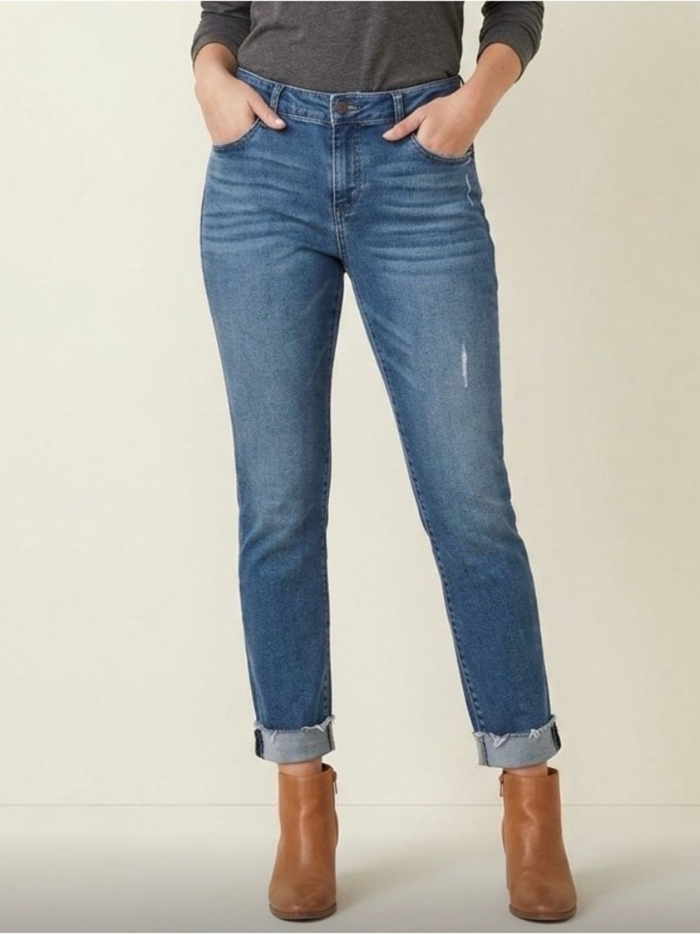 Kut from the Kloth Medium Wash Blue Ankle Crop Slim Cuffed Jeans 10